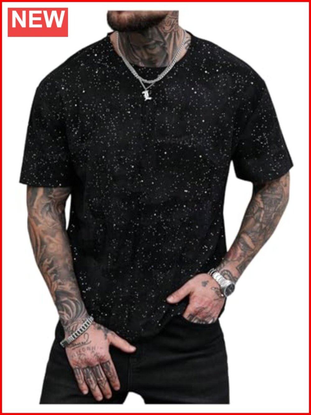 Men's Sparkly Glitter Short Sleeve Crew Neck T Shirt Summer Streetwear Top